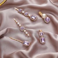 Romantic Star Purple Retro Sweet Purple Rhinestone Pearl Hairpin Bangs Clip Hairpin Wholesale Nihaojewelry main image 6