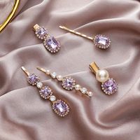 Romantic Star Purple Retro Sweet Purple Rhinestone Pearl Hairpin Bangs Clip Hairpin Wholesale Nihaojewelry main image 5
