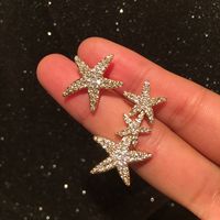 Asymmetrical Star Earrings Holiday Style Five-pointed Star S925 Silver Needle Compact Golden Starfish Earrings Wholesale Nihaojewelry main image 4