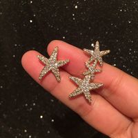 Asymmetrical Star Earrings Holiday Style Five-pointed Star S925 Silver Needle Compact Golden Starfish Earrings Wholesale Nihaojewelry main image 5