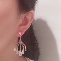 Fan-shaped Water Drop Earrings Super Fairy Long Round S925 Silver Needle Colorful Tassel Earrings Wholesale Nihaojewelry main image 3