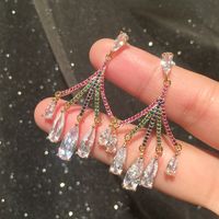 Fan-shaped Water Drop Earrings Super Fairy Long Round S925 Silver Needle Colorful Tassel Earrings Wholesale Nihaojewelry main image 4