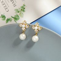 Korean Fashion S925 Silver Needle Earrings Diamond Pearl Earrings Super Fairy Flower Earrings Wholesale Nihaojewelry main image 2