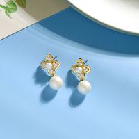 Korean Fashion S925 Silver Needle Earrings Diamond Pearl Earrings Super Fairy Flower Earrings Wholesale Nihaojewelry main image 4