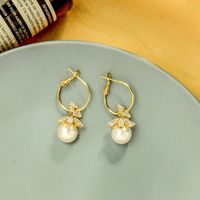 Korean S925 Silver Needle Earrings Creative Flower Earrings Zircon Pearl Earrings Wholesale Nihaojewelry main image 4
