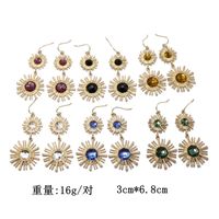 Gold Round Color Gemstone Earrings Black Sun Star Pendant Exaggerated Earrings Wholesale Nihaojewelry main image 1