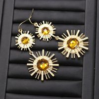 Gold Round Color Gemstone Earrings Black Sun Star Pendant Exaggerated Earrings Wholesale Nihaojewelry main image 5