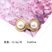 White Round Elegant Earrings Ear Clip Gold Alloy Base White Resin Pearl Ear Clip Wholesale Nihaojewelry main image 4