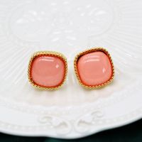 Square Sweet Orange Pink 925 Silver Pin Earrings Summer New Orange Pink Earrings Wholesale Nihaojewelry main image 1