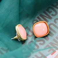 Square Sweet Orange Pink 925 Silver Pin Earrings Summer New Orange Pink Earrings Wholesale Nihaojewelry main image 3