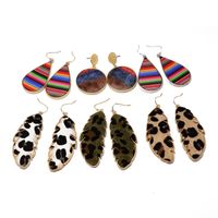 Water Drop Round Rainbow Color Earrings Leaf-shaped Leopard Plush Earrings Green Leopard Earrings Wholesale Nihaojewelry main image 3