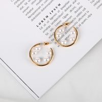 Exaggerated Temperament Pearl Earrings 18k Real Gold Plating S925 Silver Needle Ring Earrings Wholesale Nihaojewelry main image 4
