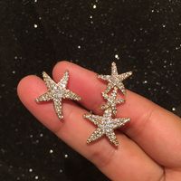 Asymmetrical Star Earrings Holiday Style Five-pointed Star S925 Silver Needle Compact Golden Starfish Earrings Wholesale Nihaojewelry sku image 1