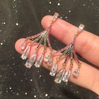 Fan-shaped Water Drop Earrings Super Fairy Long Round S925 Silver Needle Colorful Tassel Earrings Wholesale Nihaojewelry sku image 1