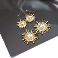 Gold Round Color Gemstone Earrings Black Sun Star Pendant Exaggerated Earrings Wholesale Nihaojewelry sku image 2