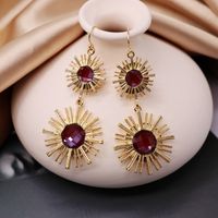 Gold Round Color Gemstone Earrings Black Sun Star Pendant Exaggerated Earrings Wholesale Nihaojewelry sku image 4