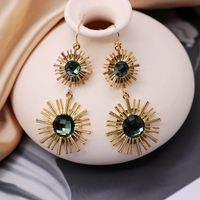 Gold Round Color Gemstone Earrings Black Sun Star Pendant Exaggerated Earrings Wholesale Nihaojewelry sku image 5