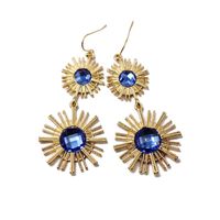 Gold Round Color Gemstone Earrings Black Sun Star Pendant Exaggerated Earrings Wholesale Nihaojewelry sku image 1