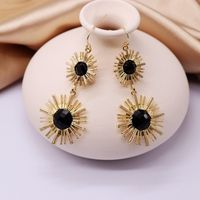 Gold Round Color Gemstone Earrings Black Sun Star Pendant Exaggerated Earrings Wholesale Nihaojewelry sku image 6