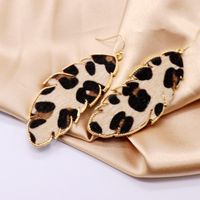 Water Drop Round Rainbow Color Earrings Leaf-shaped Leopard Plush Earrings Green Leopard Earrings Wholesale Nihaojewelry sku image 1