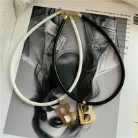 Korea The New Black And White Leather Rope Ring B Letter Pendant Choker Collar Ring Earrings Wholesale Nihaojewelry main image 4