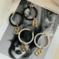 Korea The New Black And White Leather Rope Ring B Letter Pendant Choker Collar Ring Earrings Wholesale Nihaojewelry main image 3