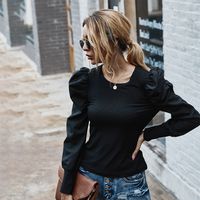 Women's Autumn And Winter New Products Long-sleeved Retro Bubble Sleeve T-shirt Women's Shirt Wholesale Nihaojewelry main image 6