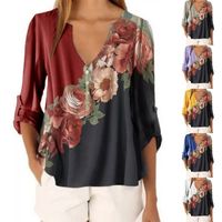 3/4 Length Sleeve Patchwork Casual Printing main image 2
