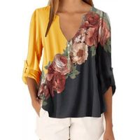 3/4 Length Sleeve Patchwork Casual Printing main image 4