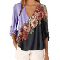 3/4 Length Sleeve Patchwork Casual Printing main image 3
