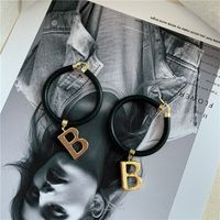 Korea The New Black And White Leather Rope Ring B Letter Pendant Choker Collar Ring Earrings Wholesale Nihaojewelry sku image 2