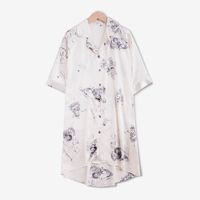 Pajamas Summer Silk Thin Section Mid-sleeved Cute Cat Shirt Skirt Outwear Wholesale Nihaojewelry sku image 11