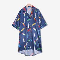Pajamas Summer Silk Thin Section Mid-sleeved Cute Cat Shirt Skirt Outwear Wholesale Nihaojewelry sku image 14