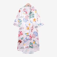 Pajamas Summer Silk Thin Section Mid-sleeved Cute Cat Shirt Skirt Outwear Wholesale Nihaojewelry sku image 20