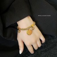Korean Titanium Steel Plated Real Gold Double-layer Steel Ball Love Round Hand-woven Bracelet Wholesale Nihaojewelry main image 3