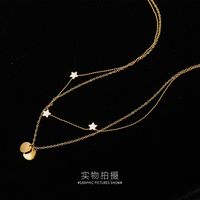 Frosted Round Five-pointed Star Double Clavicle Necklace Titanium Steel Plated 18k Real Gold Wholesale Nihaojewelry main image 4