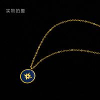 Sky Blue Eight-stars Diamond Necklace Titanium Steel Plated 18k Real Gold Wholesale Nihaojewelry main image 4