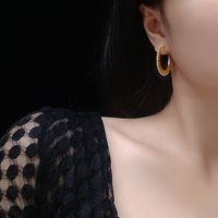 Glass Beads Round Edge Simple Geometric Plane Fog Gold Earrings Titanium Steel Hoop Earrings Women main image 1