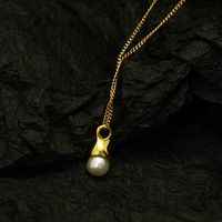Shaped Water Drop Baroque Pearl Clavicle Necklace Texture Pearl Necklace Titanium Steel Wholesale Nihaojewelry main image 4