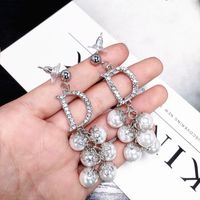 Korea Point Diamond Long Pearl Chain Tassel Gorgeous Earrings Wholesale Nihaojewelry main image 6
