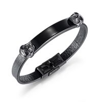 New Fashion Hip Hop Style Skull Titanium Steel Bracelet Trendy Men's Leather Bracelet Wholesale Nihaojewelry sku image 2