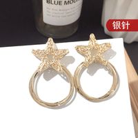 Korean New Fashion Five-pointed Star Circle Silver Needle Earrings Hip-hop Earrings Wholesale Nihaojewelry sku image 1