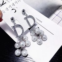 Korea Point Diamond Long Pearl Chain Tassel Gorgeous Earrings Wholesale Nihaojewelry sku image 1