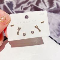 Korean Zircon Earrings S925 Silver Needle Mini Bolt Nut Wrench Small Earrings Set Wholesale Nihaojewelry main image 5