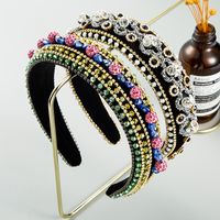 Fashion  Palace Style Luxury Inlaid Rhinestone Thin Sponge Headband Baroque Inlaid Crystal Wreath Hair Accessories Nihaojewelry Wholesale main image 1