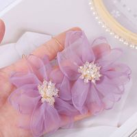 Korean Fashion  Exaggerated Mesh Gauze Flower  Rhinestones Earrings Jewelry Wholesale Nihaojewelry main image 1