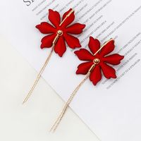Korean Red Flower Tassel Earrings Exaggerated Simple Long Super Fairy Earrings Wholesale Nihaojewelry main image 3