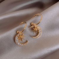 New Star Moon Full Diamond Gold-plated Earrings Korean Zircon Earrings Wholesale Nihaojewelry main image 1