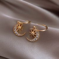 New Star Moon Full Diamond Gold-plated Earrings Korean Zircon Earrings Wholesale Nihaojewelry main image 6