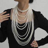 Fashion Jewelry Imitation Pearl Tassel Necklace Exaggerated Suit Handmade Beaded Geometric Necklace Wholesale Nihaojewelry main image 1